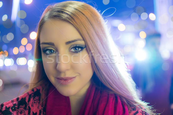 Stock photo: Beautiful girl on the night city street