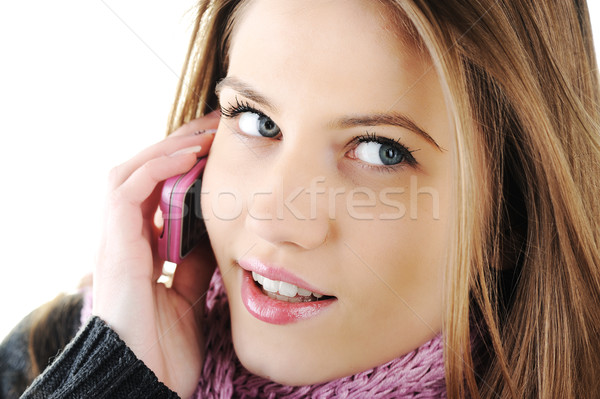 Winter Beautiful Girl speaking on cell phone Stock photo © zurijeta