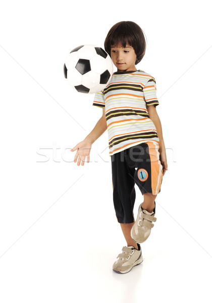 Stock fotó: Kicsi · fiú · játszik · futball · izolált · fehér