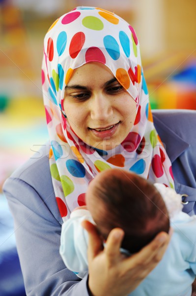 Arab anya újszülött baba muszlim anya Stock fotó © zurijeta