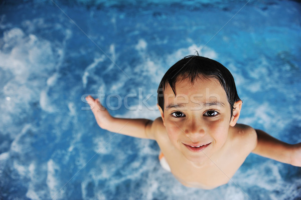 Stock fotó: Kicsi · fiú · úszómedence · portré · vicces · nevetés
