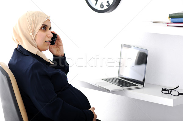 Stock foto: Schwanger · muslim · arabisch · business · woman · arbeiten · Büro