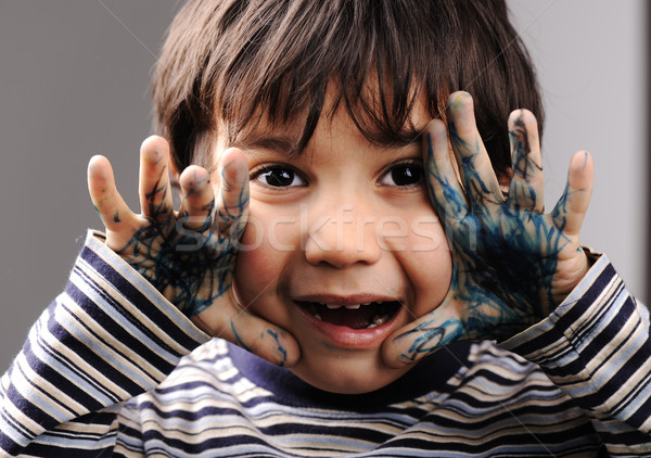 Kind rommelig handen groene kleur kinderen Stockfoto © zurijeta