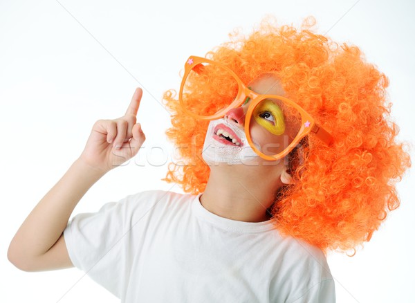 Cute funny clown child on white background Stock photo © zurijeta