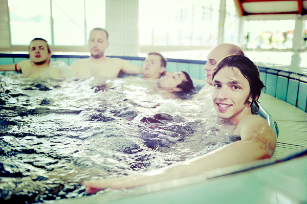 Foto stock: Grupo · jovem · povos · piscina · jacuzzi