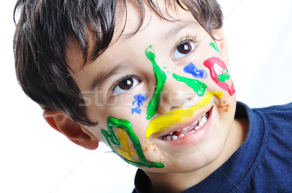 Foto stock: Confuso · bonitinho · criança · cores · cara · engraçado