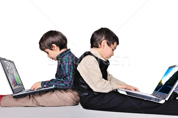 ストックフォト: 2 · 子供 · コンピュータ · インターネット