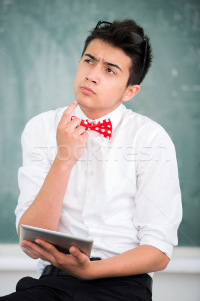 Tükröződő középiskola diák háttér jókedv fiú Stock fotó © zurijeta