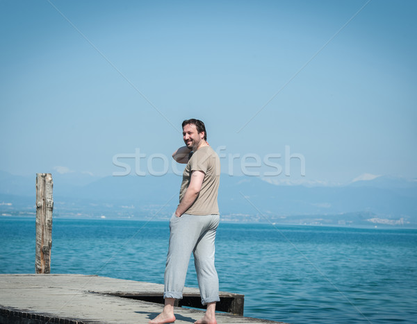 Stockfoto: Volwassen · man · genieten · zomervakantie · zee · gelukkig