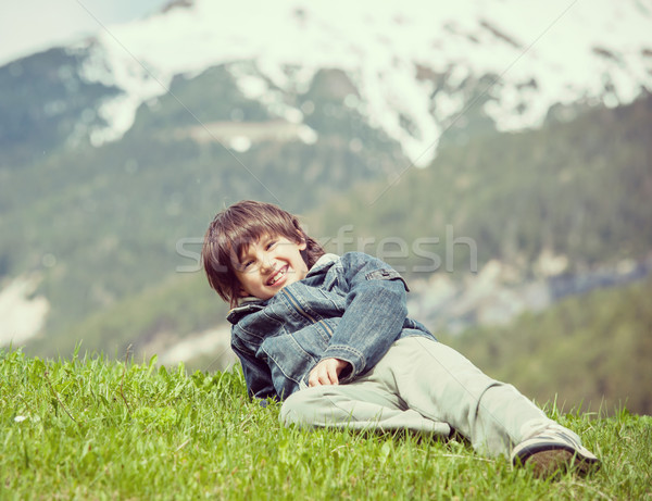 Kids having beautiful spring vacation in idyllic Alps Stock photo © zurijeta