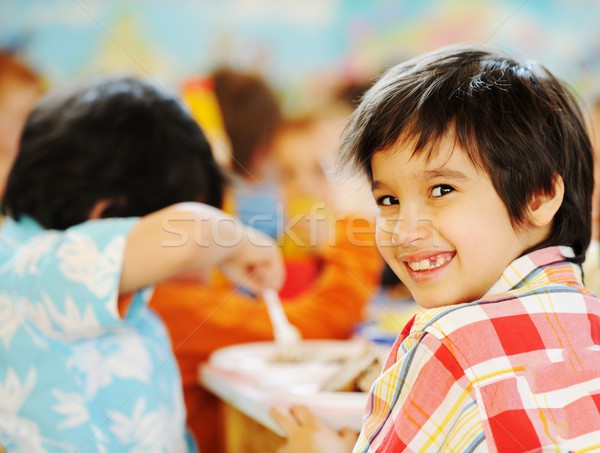 Kids celebrating birthday party in kindergarden playground Stock photo © zurijeta