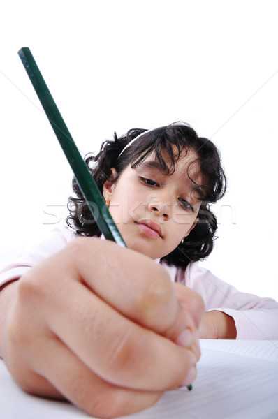 Jong meisje schrijven tijdschrift meisje school potlood Stockfoto © zurijeta