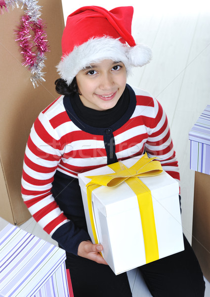 Сток-фото: счастливая · девушка · Рождества · настоящее · коробки · девушки · стороны