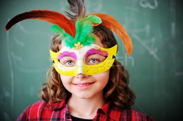 Aranyos iskolások osztályterem oktatás tevékenységek maszk Stock fotó © zurijeta