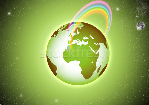 Green beautiful Earth in the Space, with the rainbow Stock photo © zurijeta