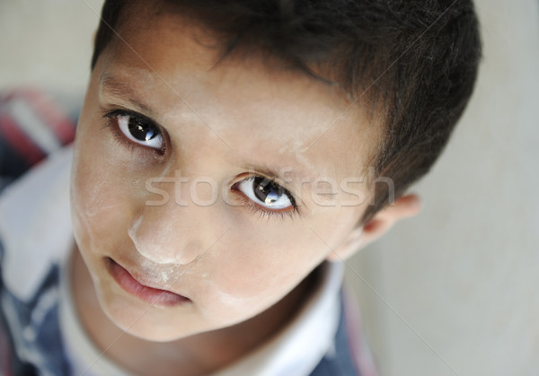 Portrait of poverty, little poor dirty boy, closeup Stock photo © zurijeta