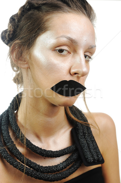 Meisje namaak lippen foto gezicht Stockfoto © zurijeta