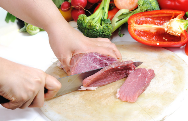 Preparing meal, meat and vegetables Stock photo © zurijeta