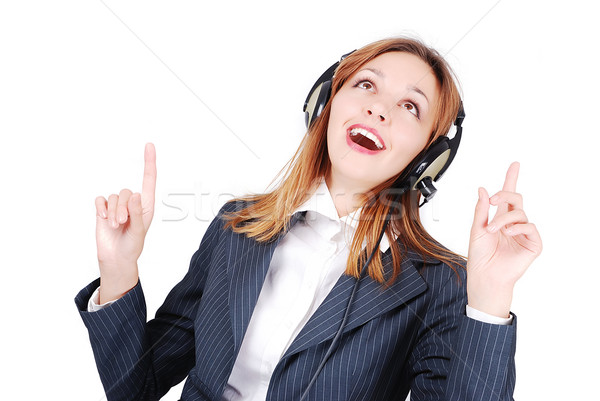 Feliz femenino cantando escuchar música serenidad cara Foto stock © zurijeta