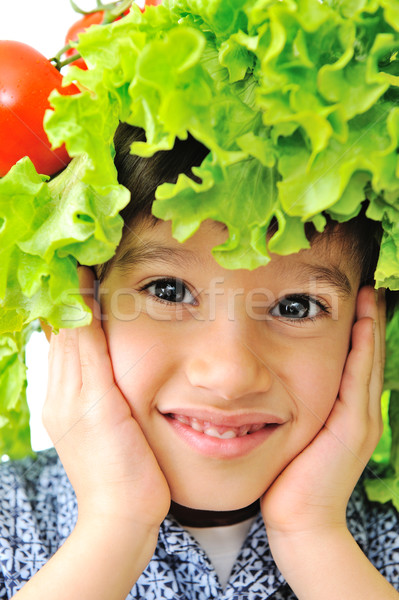 Stock fotó: Közelkép · kép · kicsi · gyerek · paradicsom · saláta