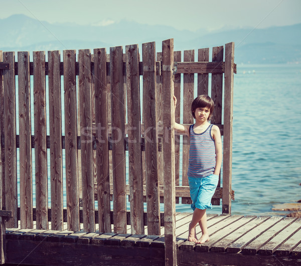 Stockfoto: Kid · zomervakantie · zee · wal · gelukkig · kind