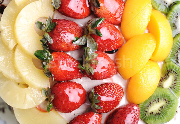 Stock photo: Beautiful yummy fruit cake: strawberry, kiwi, mango, bananas and chocolate