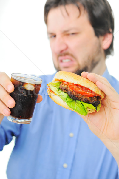 Foto stock: Homem · burger · coque · comida · salada · sanduíche