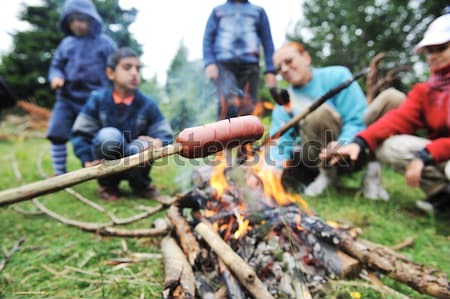 [[stock_photo]]: Barbecue · nature · groupe · de · gens · saucisses · feu · note