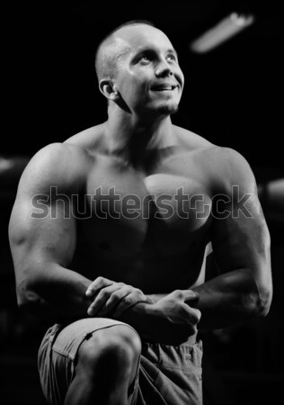 Athletic bodybuilder, execute exercise in sport gym hall Stock photo © zurijeta