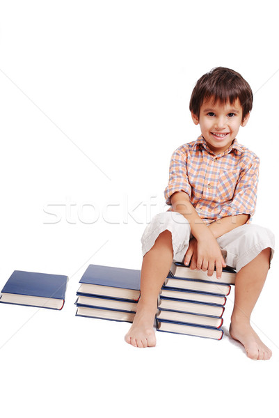 Stockfoto: Cute · witte · kid · vergadering · boeken · geïsoleerd