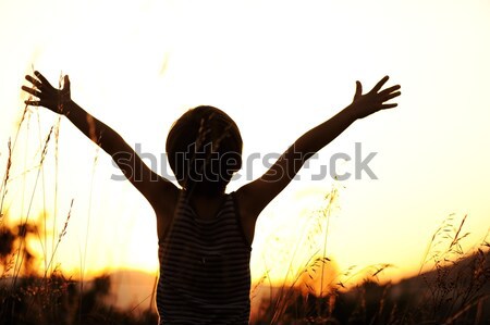 Happy kid enjoying in nature at sunset Stock photo © zurijeta