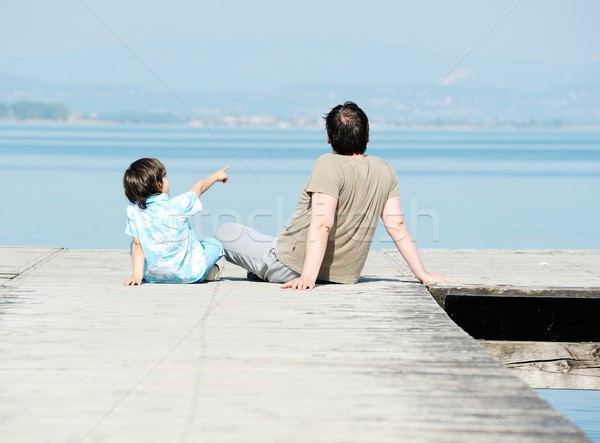 Papà figlio dock bella lago figlio di padre Foto d'archivio © zurijeta