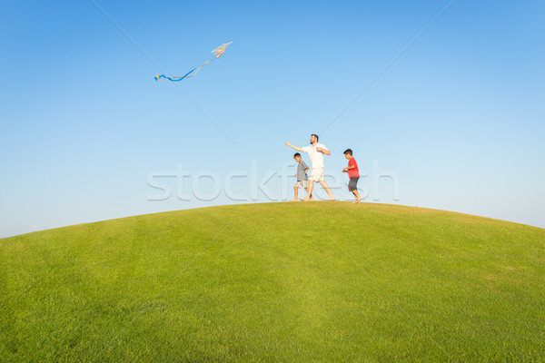 [[stock_photo]]: Courir · kite · vacances · d'été · vacances · parfait · prairie