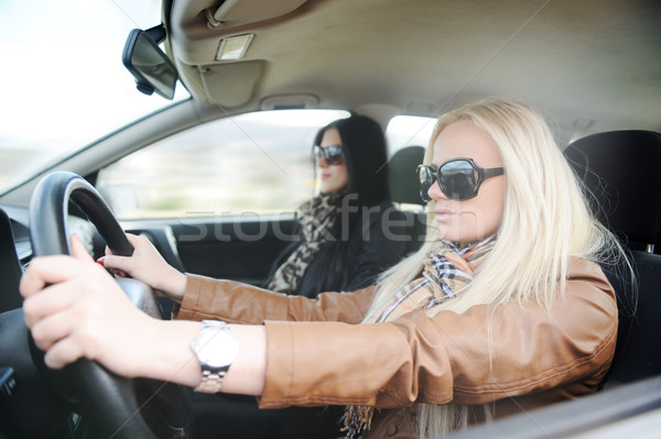 Young handsome blonde female and her girlfriend in a car Stock photo © zurijeta