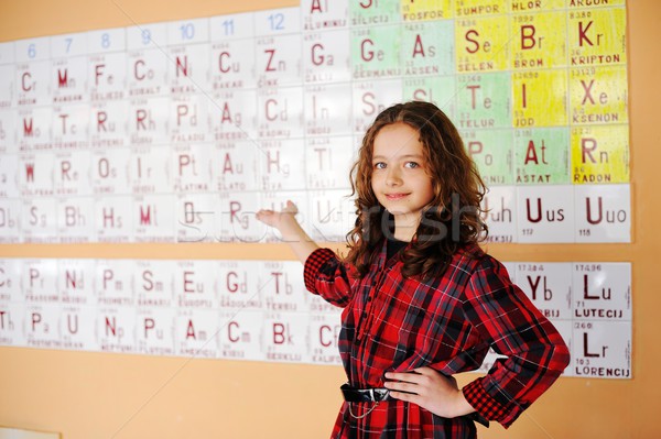 Cute lovely school children at class with periodic table of the  Stock photo © zurijeta