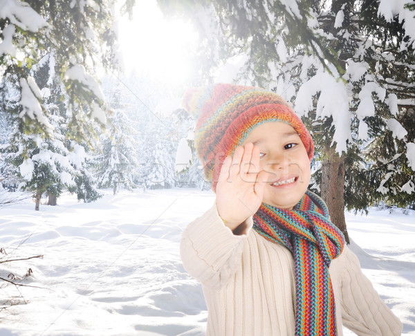 Retrato feliz criança quente roupa Foto stock © zurijeta
