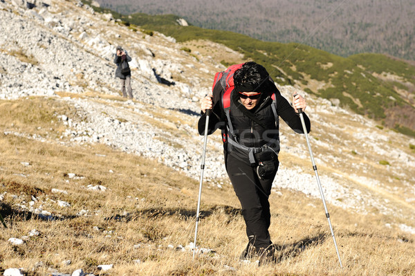 Foto stock: Montana · mujer · cielo · hombre · deporte · naturaleza