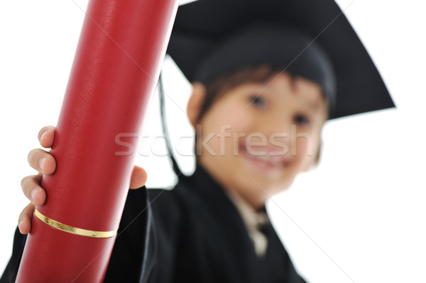 Foto stock: Diploma · pequeno · estudante · criança · bem · sucedido · escola · primária