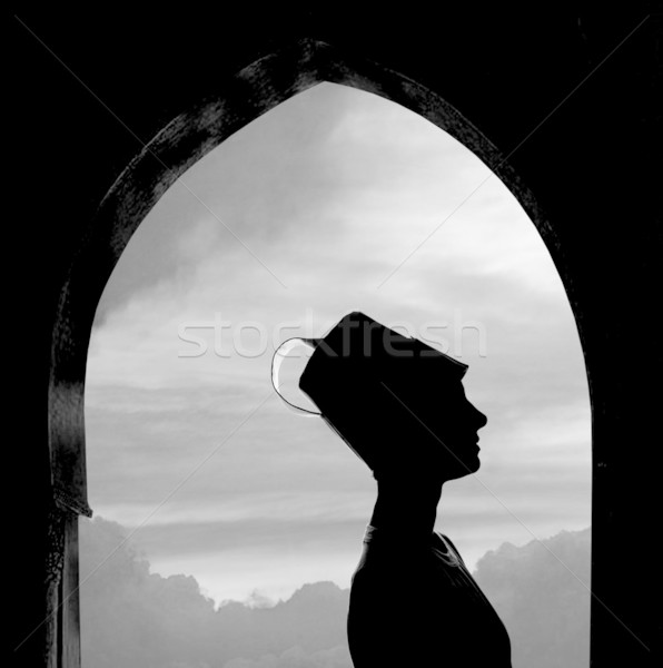 Artistic aged vintage black and white photo of female sufy. Note - lot of grain added for desired ef Stock photo © zurijeta