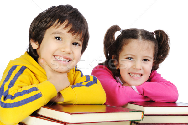 Copii fată mână educaţie băiat lectură Imagine de stoc © zurijeta