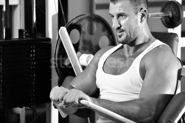 Athletic bodybuilder, execute exercise in sport gym hall Stock photo © zurijeta