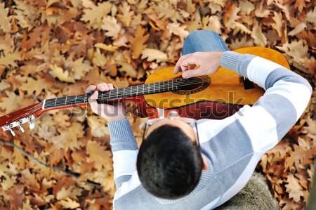 Foto d'archivio: Giovane · chitarra · parco · musica · erba · natura