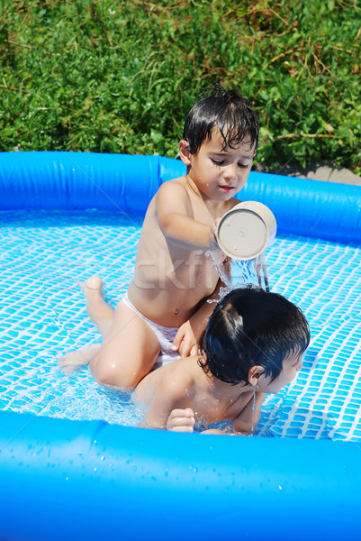 Foto d'archivio: Bambini · attività · piscina · estate · faccia · divertimento