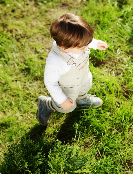 Stock photo: Baby kid walking on the green grass