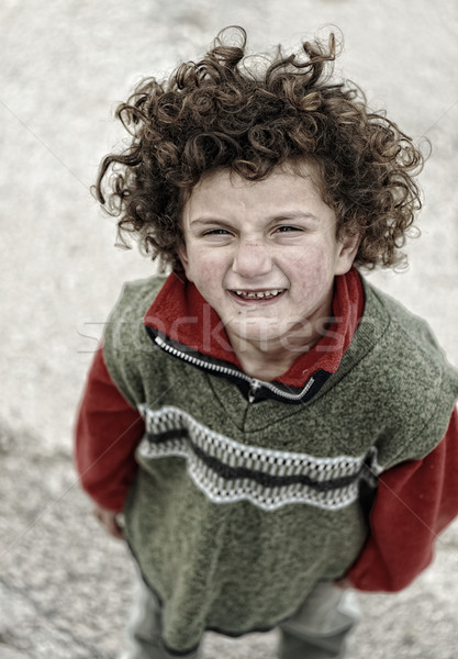 Szegény koszos gyermek utca hosszú haj szomorú Stock fotó © zurijeta