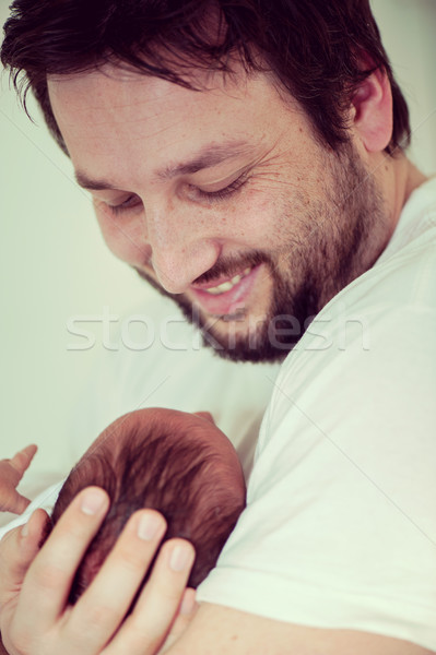Newborn baby first days with his father Stock photo © zurijeta