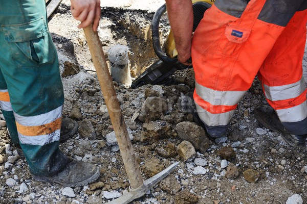 Stockfoto: Hard · werken · asfalt · boor · mannen · werken · beton