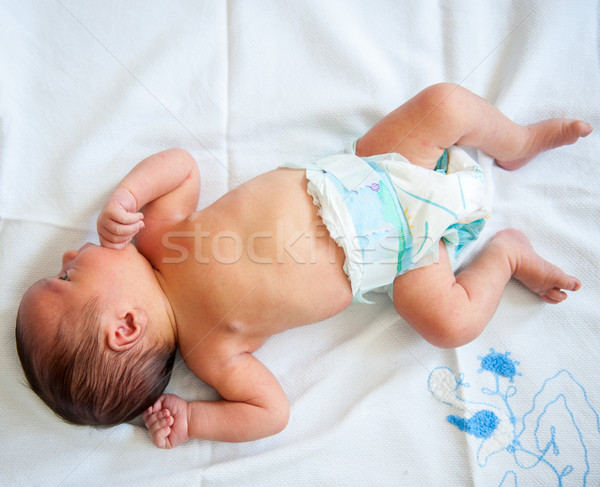 Foto stock: Recién · nacido · bebé · primero · pañales · cara · salud