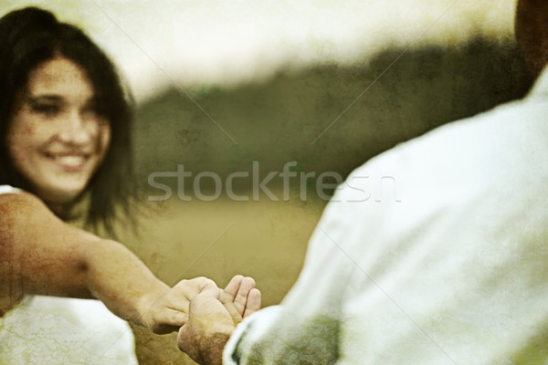 Colorized photo of a loving couple engaged in nature Stock photo © zurijeta