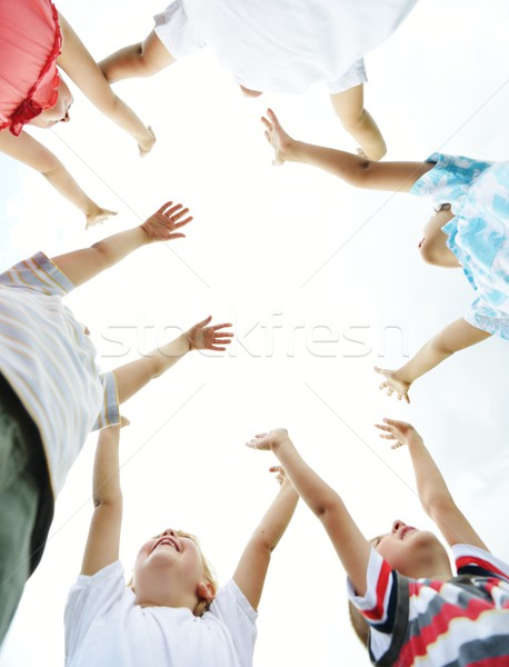 Stockfoto: Gelukkig · kinderen · zomer · gras · weide · natuur